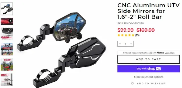 cnc-aluminum-utv-side-mirrors-for-1.6-2-roll-bar
